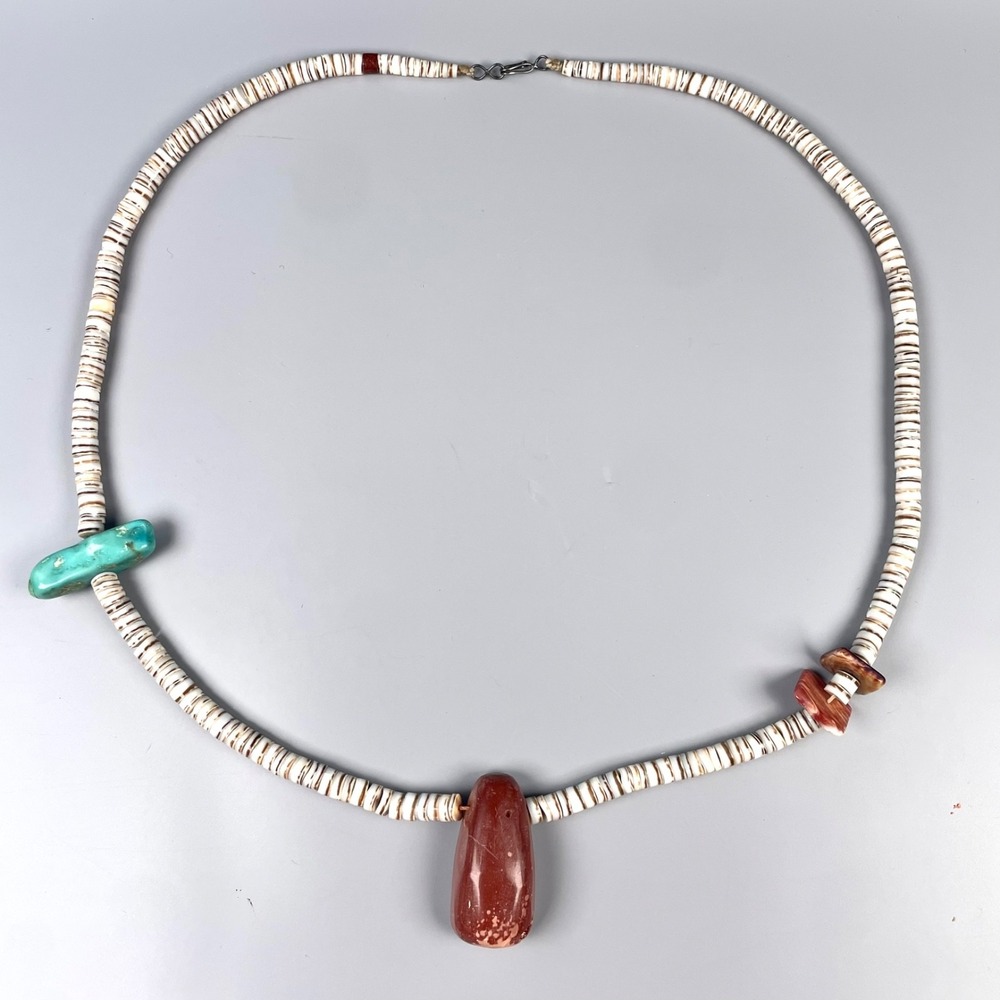 Kewa Santo Domingo Shell Heishi Necklace Turquoise Red Jasper 51.25g